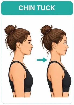 Chin tuck: side view, the head slides back over the shoulders